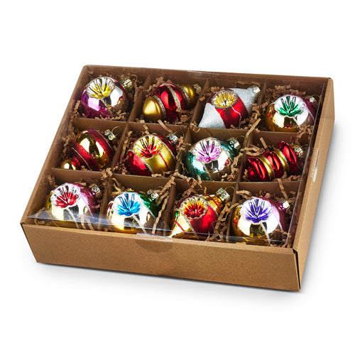 Box of 12 Bright Vintage Ornaments