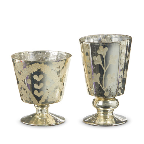 Mercury Glass Footed Vases - Set of 2