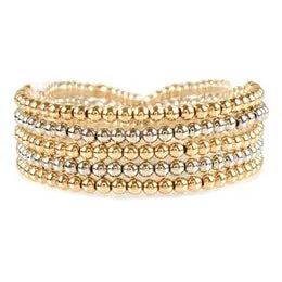 Gold and Silver Beaded Stretch Bracelets