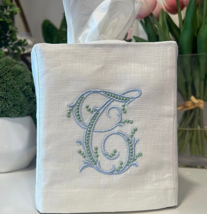 Linen Tissue Box Cover + Mono
