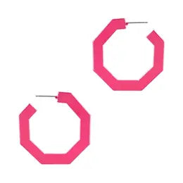 Hot Pink Hexagon Earrings