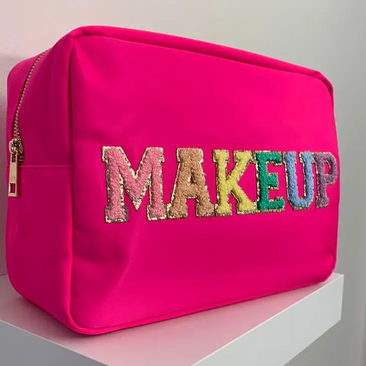 MAKEUP Hot Pink XL Nylon Varsity Pouch