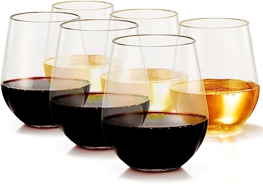 Stemless Wine Glasses 15 oz, Set of 6