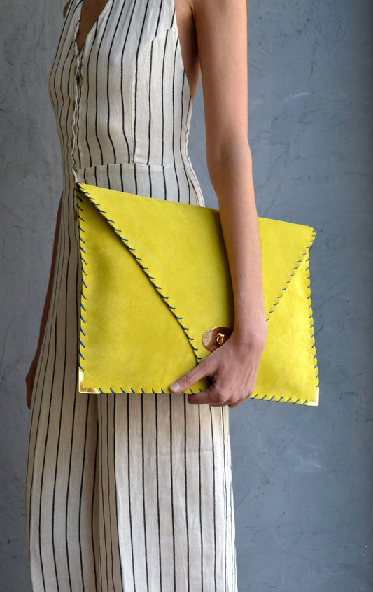 Symmetria Soft Clutch in Lime Yellow