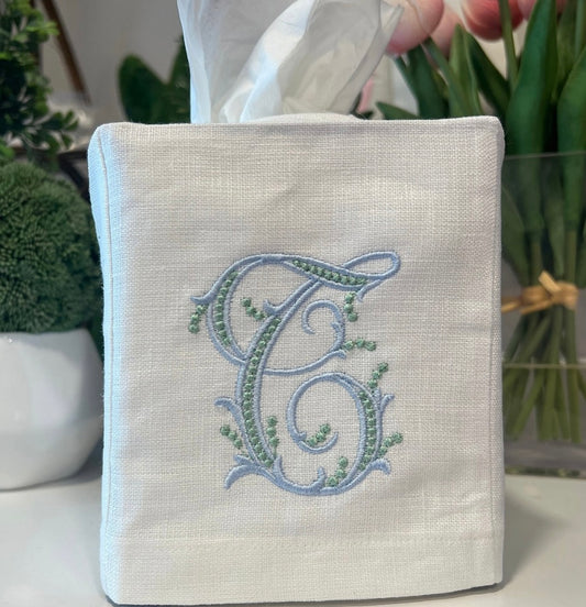 Linen Tissue Box Cover + Mono