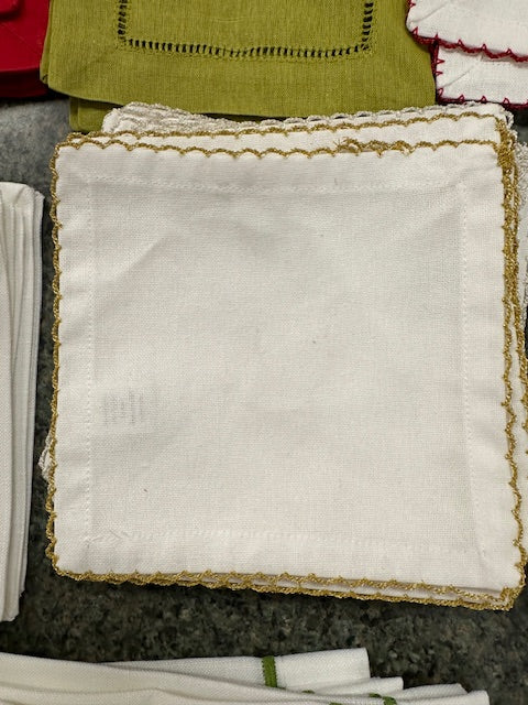 Red, Gold, Silver Trim Cocktail Napkins