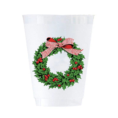 Holly Wreath Shatterproof Cups, Set of 8