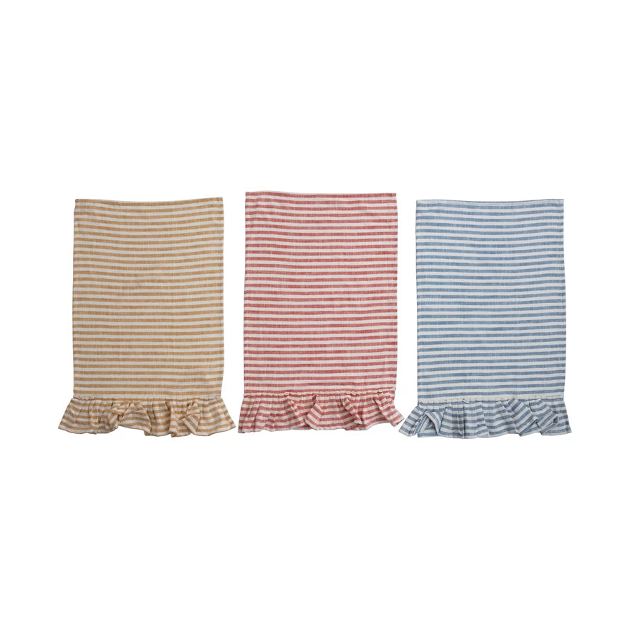 Striped Cotton Towel with Ruffle