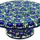 Polish Pottery Cake Stand 11" Blue Poppies Meadow Theme