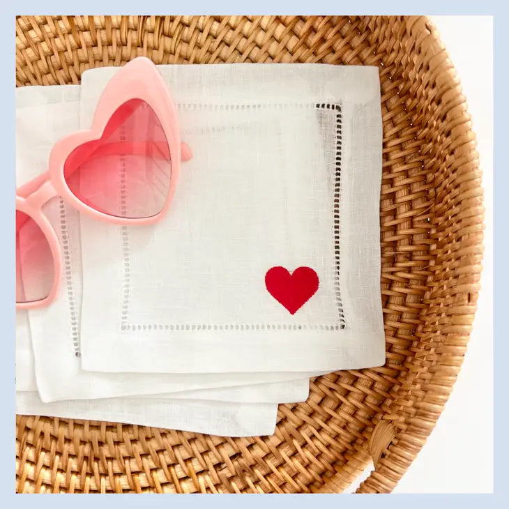 Heart Linen Cocktail Napkins, Set of 4